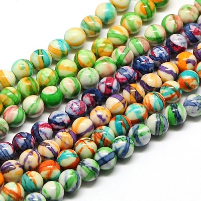 Dyed Round Synthetic Gemstone Ocean White Jade Beads Strands G-F085-10mm-M-1