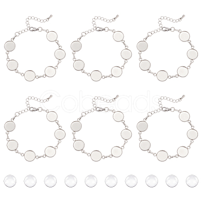 Round Tray 304 Stainless Steel Link Bracelets BJEW-AB00002-1