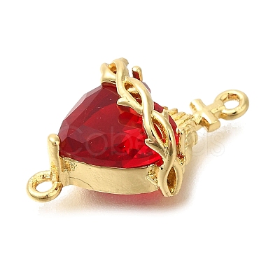 Brass FireBrick Cubic Zirconia Sacred Heart of Jesus Connector Charms LS-KK-R002-27G-02-1