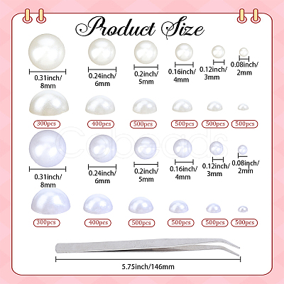 5400Pcs 12 Styles Half Round ABS Plastic Imitation Pearl Cabochons OACR-PA0001-18-1
