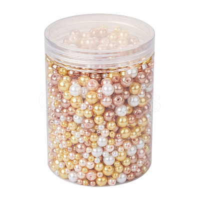 Cheriswelry 11 Strands 11 Styles Baking Painted Pearlized Glass Pearl Round Bead Strands HY-CW0001-04-1