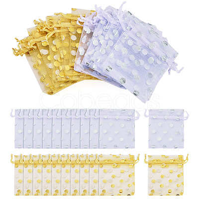 30Pcs 2 Colors Hot Stamping Polka Dot Organza Jewelry Drawstring Bags ABAG-TADJ0001-06A-1