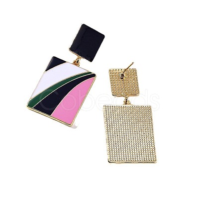 Rectangle Alloy Enamel Dangle Stud Earrings FS-WG25040-01-1