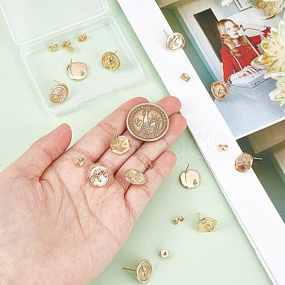 CREATCABIN 16Pcs 8 Style Brass Stud Earring Findings KK-CN0001-90-1