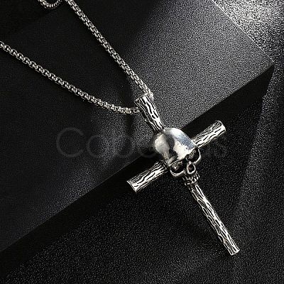 Zinc Alloy Cross Pendant Necklaces NJEW-M211-06A-ASP-1