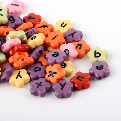 Opaque Acrylic Flower Horizontal Hole Letter Beads SACR-Q126-06-1