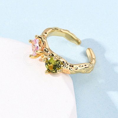 Brass Micro Pave Cubic Zirconia Cuff Rings for Women RJEW-F191-01G-01-1