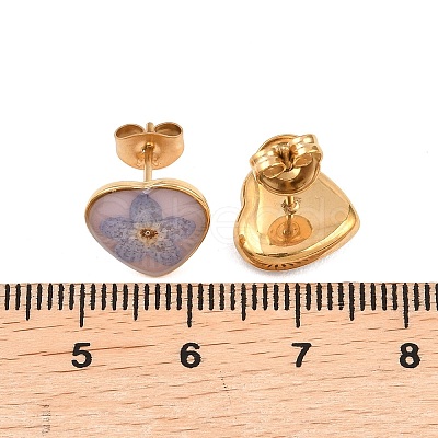 Heart Epoxy Resin Stud Earrings EJEW-P339-01G-1