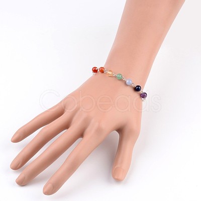 Chakra Jewelry Natural Gemstone Round Bead Link Bracelets X-BJEW-JB02275-1