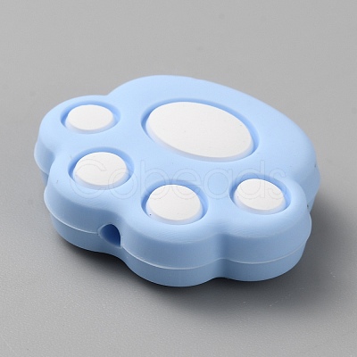 Cat Paw Print Food Grade Eco-Friendly Silicone Focal Beads SIL-WH0012-040D-1