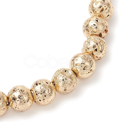 Electroplated Natural Lava Rock Round Beads Stretch Bracelets for Women Men BJEW-JB11982-02-1