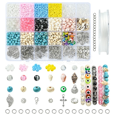 DIY Summer Glass & Synthetic Magnesite & Shell Bangle Making Kits DIY-FS0007-91-1