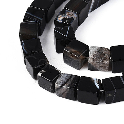 Natural Dyed & Heated Black Agate Beads Strands G-T139-8x8-35B-01-1