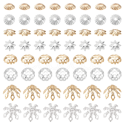 PANDAHALL ELITE 80Pcs 4 Styles 3 Colors Brass Bead Cap KK-PH0001-50-1