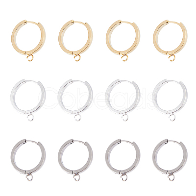12Pcs 3 Colors 201 Stainless Steel Huggie Hoop Earrings Findings FIND-DC0005-89-1