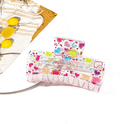 Rectangle Printed Plastic Claw Hair Clips PW-WG4034F-10-1