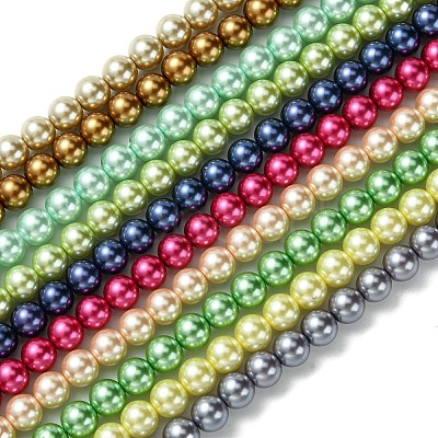 Eco-Friendly Dyed Glass Pearl Round Bead Strands HY-A002-8mm-M-1