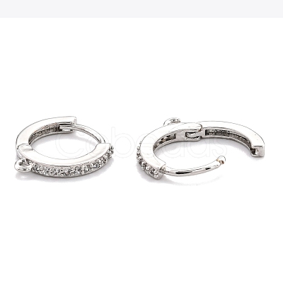 Brass Micro Pave Clear Cubic Zirconia Huggie Hoop Earring Findings EJEW-O107-01P-1