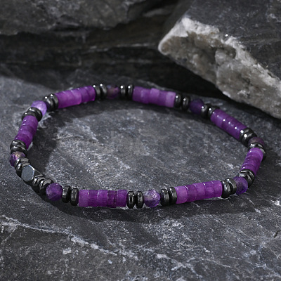 Natural Amethyst & Synthetic Non-magnetic Hematite Beads Stretch Bracelets for Men Women ZE8511-1