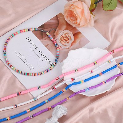 Polymer Clay Heishi Surfer Beaded Necklaces Set NJEW-SW00030-1