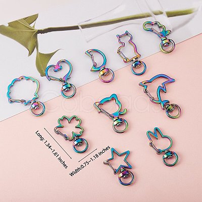 20Pcs 10 Styles Rainbow Color PVD Vacuum Plating Alloy Keychain Clasps JX114A-1