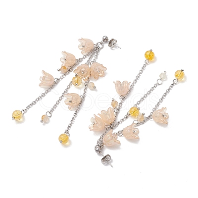 Acrylic Flower Tassel Stud Earrings EJEW-TA00648-03-1