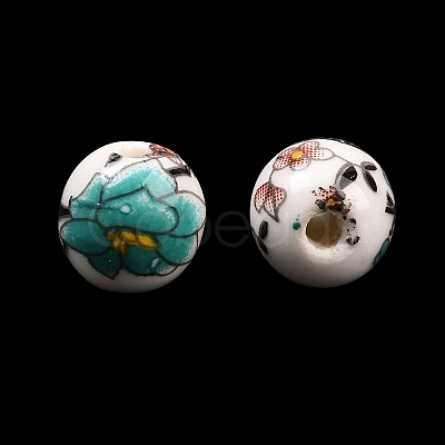 Floral Printed Porcelain Beads PORC-Q199-8mm-17-1
