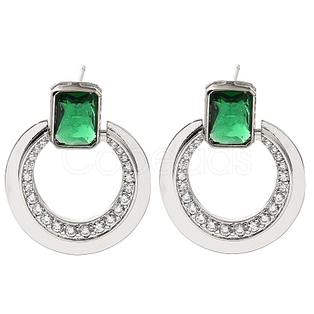 Brass Cubic Zirconia & Glass Stud Earrings EJEW-M048-01P-1