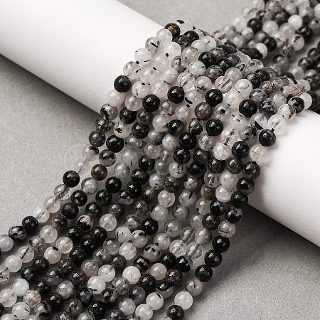 Natural Tourmalinated Quartz/Black Rutilated Quartz Beads Strands G-K305-21-C-01-1
