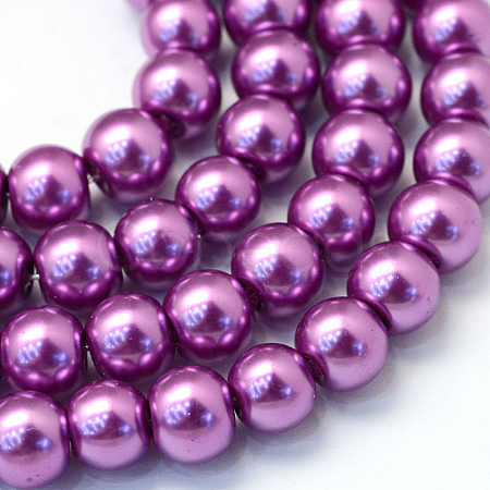 Baking Paint Pearlized Glass Pearl Round Bead Strands X-HY-Q003-4mm-16-1