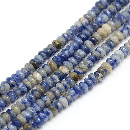 Faceted Natural Blue Spot Jasper Rondelle Bead Strands G-M065-4mm-06-1