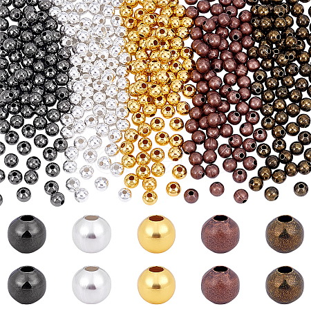 400Pcs 5 Colors Brass Smooth Round Beads KK-PH0010-74-1