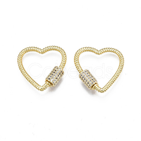 Brass Micro Pave Clear Cubic Zirconia Screw Carabiner Lock Charms ZIRC-T004-99G-1
