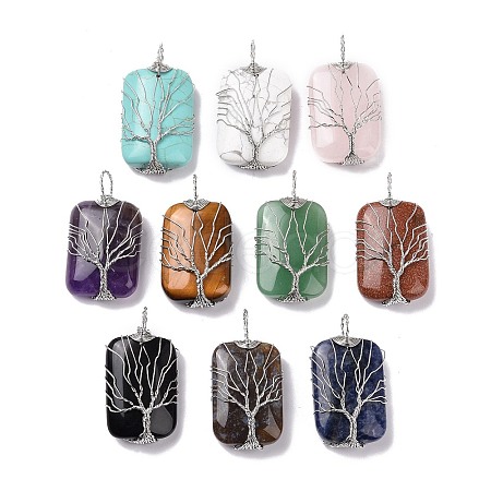 Natural & Synthetic Mixed Gemstone Copper Wire Wrapped Pendants G-H281-08P-1