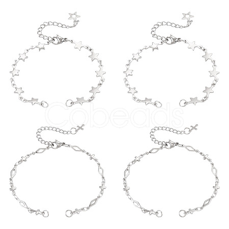 4Pcs 2 Styles 304 Stainless Steel Star & Rhombus Link Chain Bracelet Making AJEW-TADJ00008-1