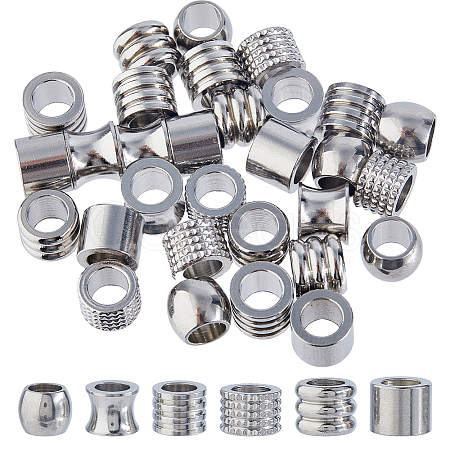 DICOSMETI 36Pcs 6 Styles 304 Stainless Steel European Beads STAS-DC0017-26-1