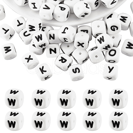 20Pcs White Cube Letter Silicone Beads SIL-YWC0003-06W-1