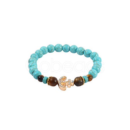Synthetic Turquoise & Natural Tiger Eye Beaded Stretch Bracelets FS-WGB9D7B-07-1