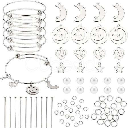 BENECREAT DIY Moon & Star Charm Bangle Making Kit DIY-BC0004-64-1