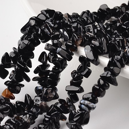 Nuggets Dyed & Heated Natural Black Agate Beads Strands G-M344-13-1