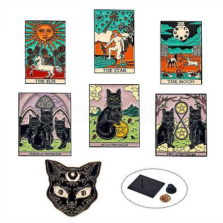 7Pcs 7 Style Alloy Enamel Tarot Brooches JEWB-SZ0001-54-1