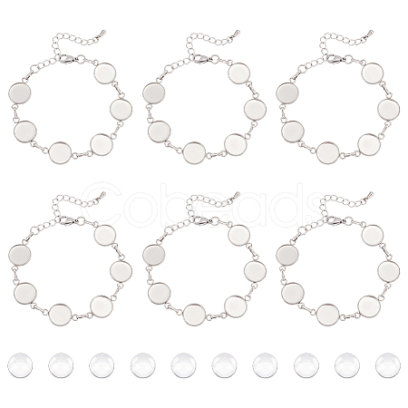Round Tray 304 Stainless Steel Link Bracelets BJEW-AB00002-1