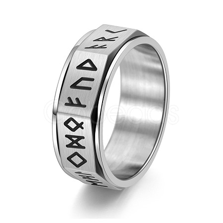 Rune Words Viking Amulet Stainless Steel Rotating Finger Ring PW-WG34578-04-1
