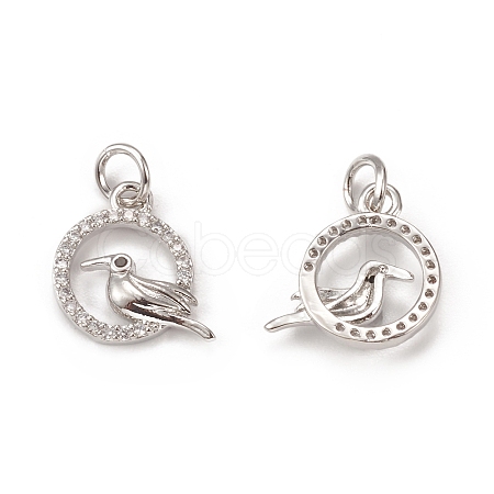 Brass Micro Pave Cubic Zirconia Bird Charms KK-E068-VB315-1