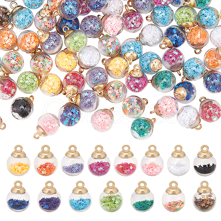 180Pcs 15 Colors Glass Ball Pendants GLAA-ME0001-25-1