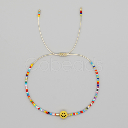 Smiling Face Glass Seed Bead Braided Bracelets for Women EQ4950-6-1