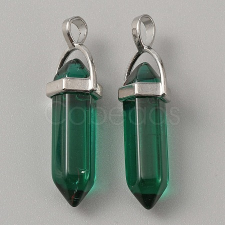Glass Double Terminal Pointed Pendants LS-G-WH0016-40D-1
