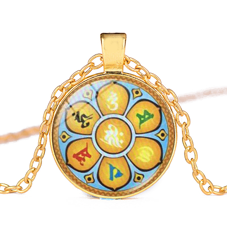 7 Chakra Glass Pendant Necklace CHAK-PW0001-019C-1