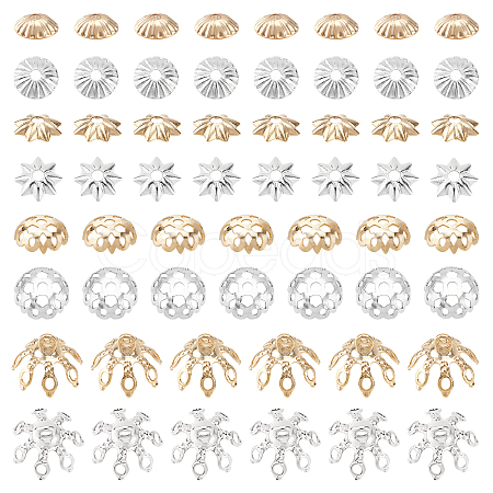 PANDAHALL ELITE 80Pcs 4 Styles 3 Colors Brass Bead Cap KK-PH0001-50-1