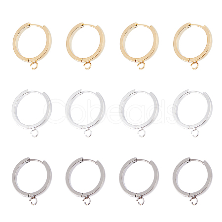 12Pcs 3 Colors 201 Stainless Steel Huggie Hoop Earrings Findings FIND-DC0005-89-1